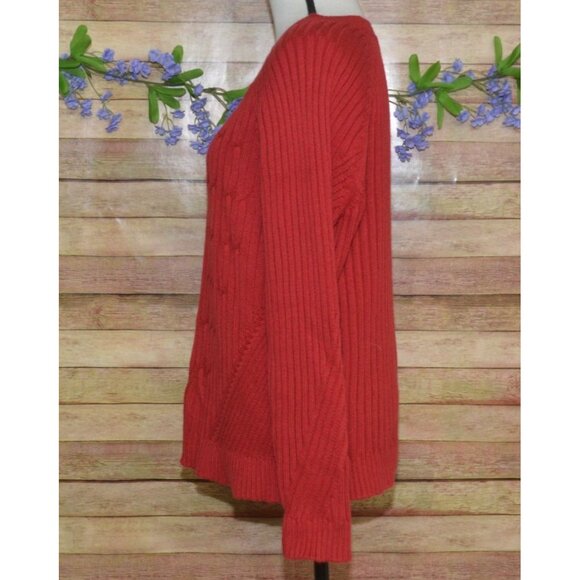 J. Jill Ladies Red Long Sleeve Pullover Cable Knit Sweater Size M Casual Stretch - Picture 4 of 8